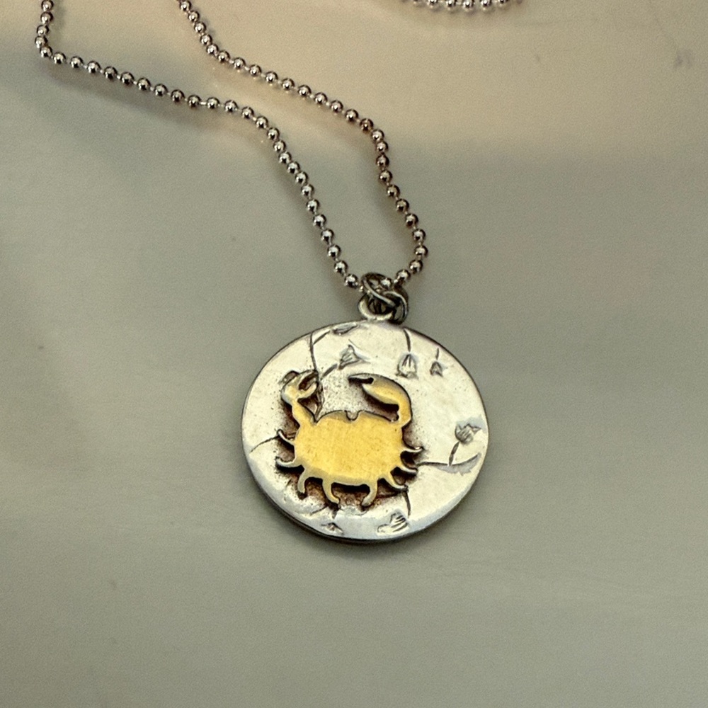Sterling Silver & 14k Gold Plated Zodiac Sign Cancer Pendant on Sterling Chain